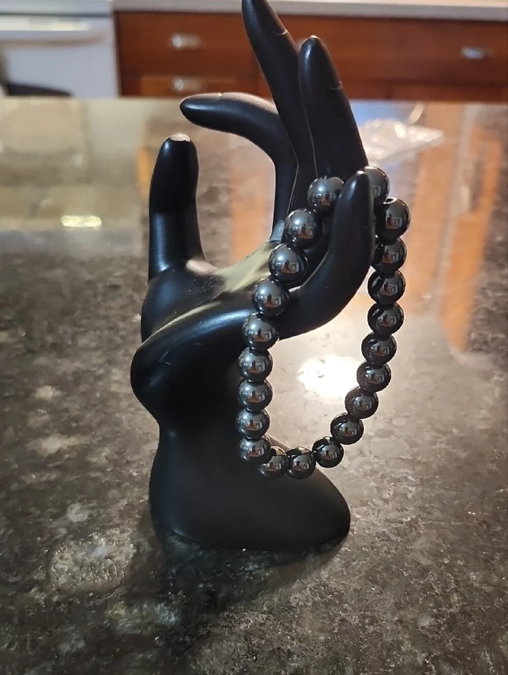 Handcrafted Men's Black Hematite Beaded Stretch Bracelet